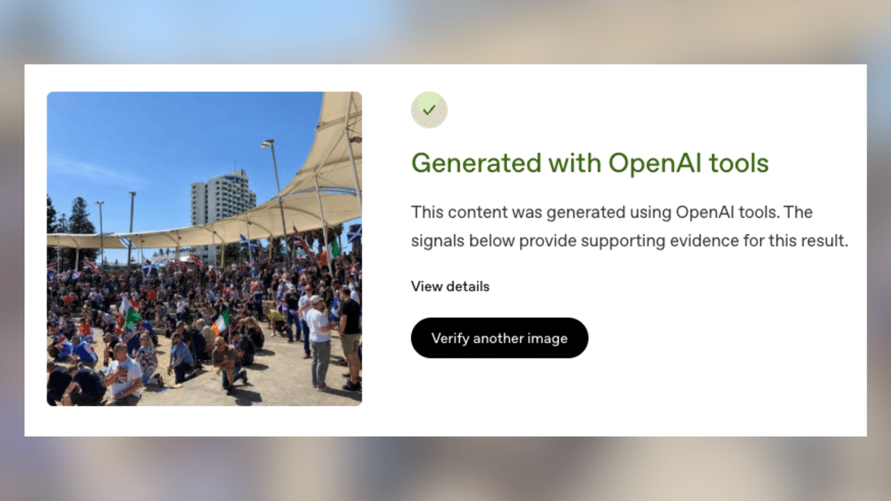 A screenshot of OpenAI's image verification tool.