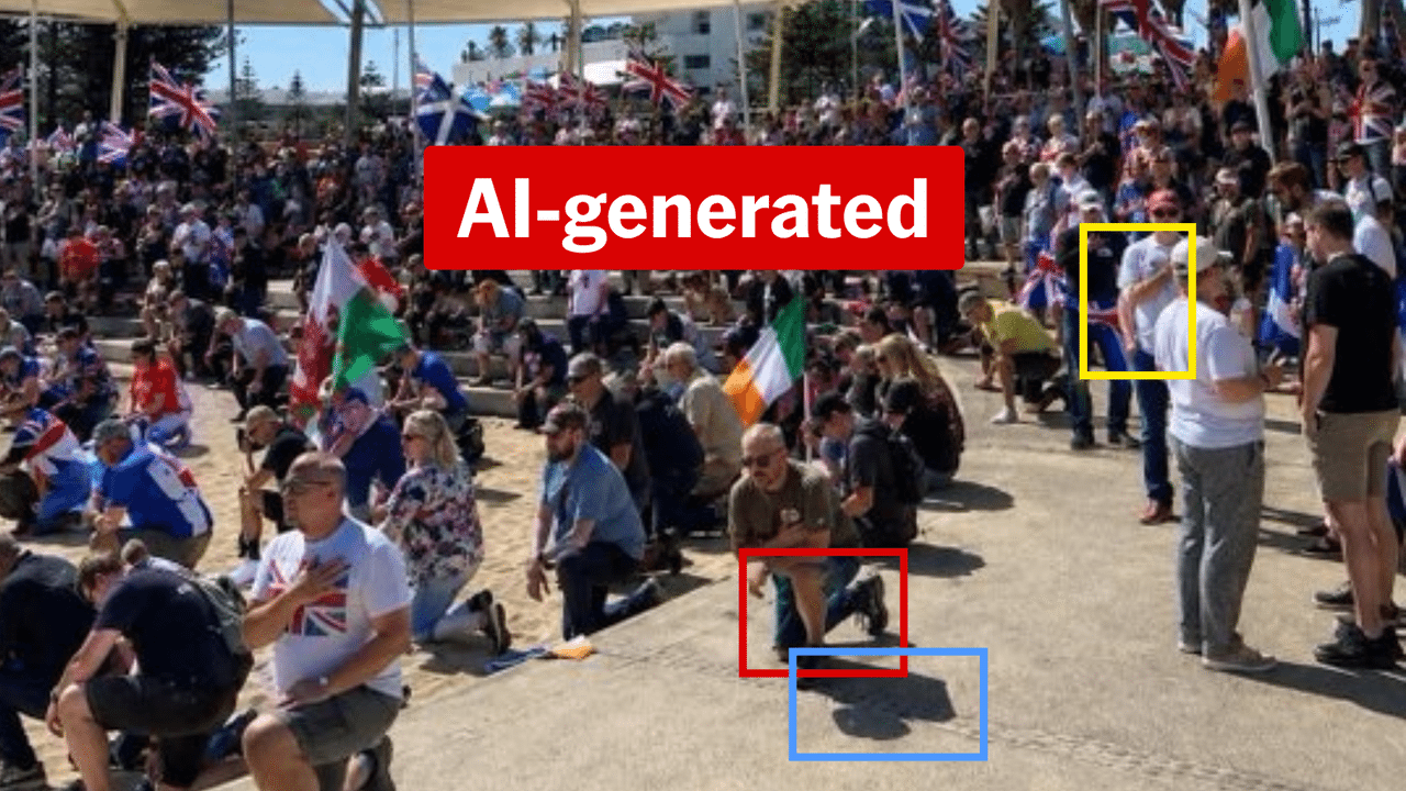 An image of a claimed memorial event contains multiple AI errors.