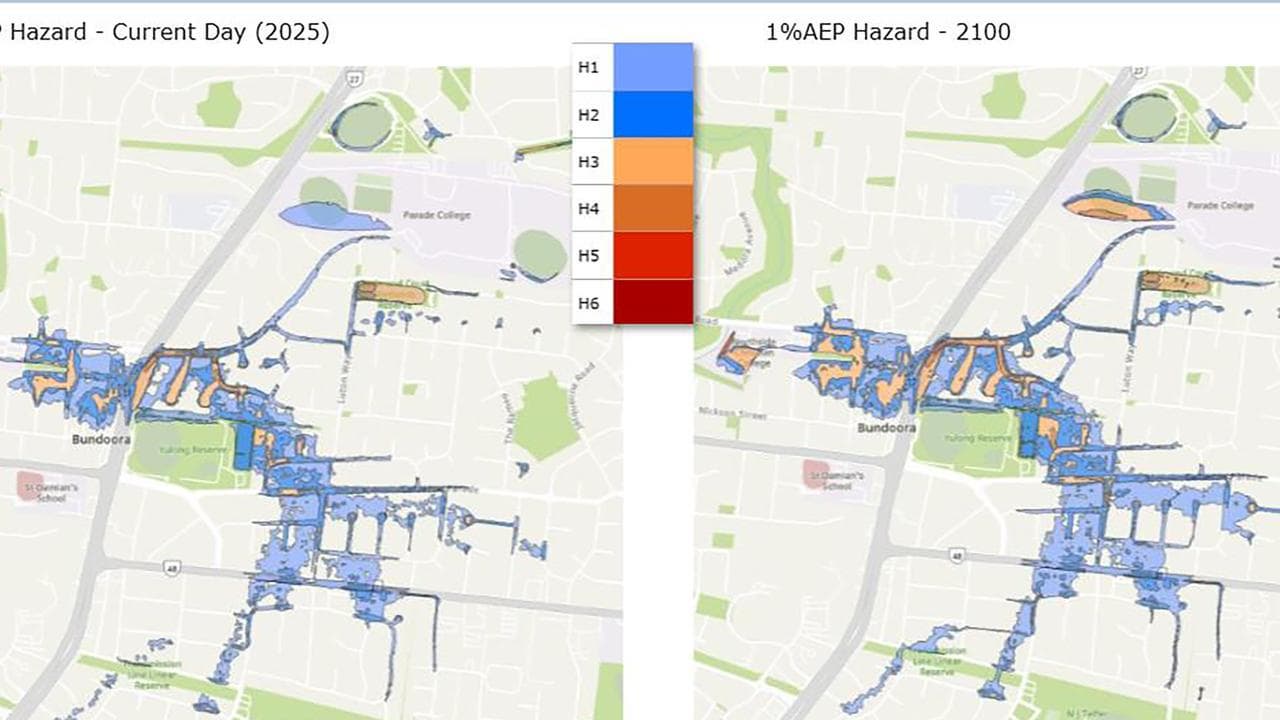 Maps show risk of floods for the area of Bundoora in the Banyule LGA