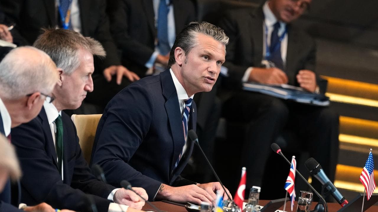 US Defense Secretary Pete Hegseth at a NATO meeting in Brussels