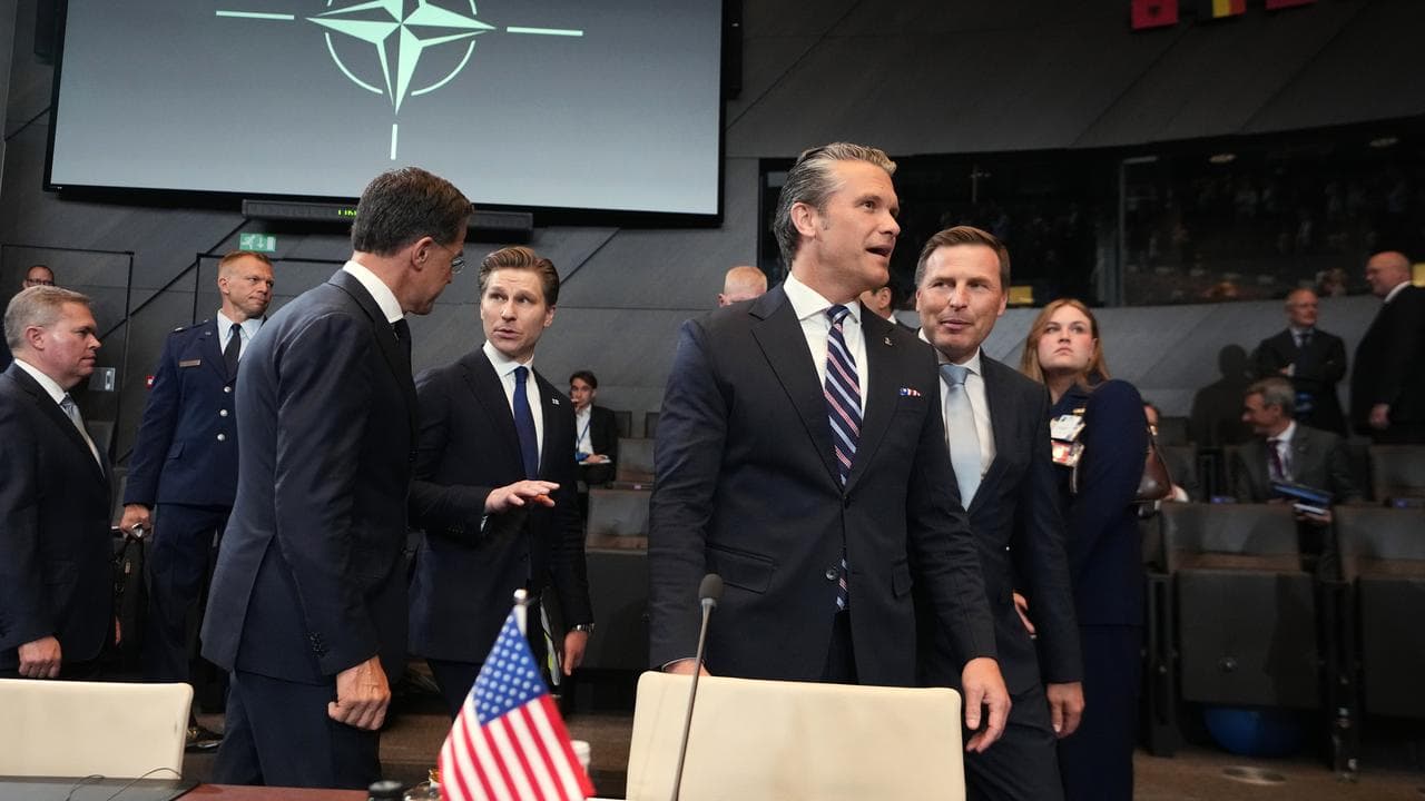 US Defense Secratary Pete Hegseth at a NATO summit in Brussels