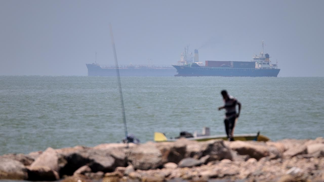 Cargo ships and commercial vessels in the Strait of Hormuz