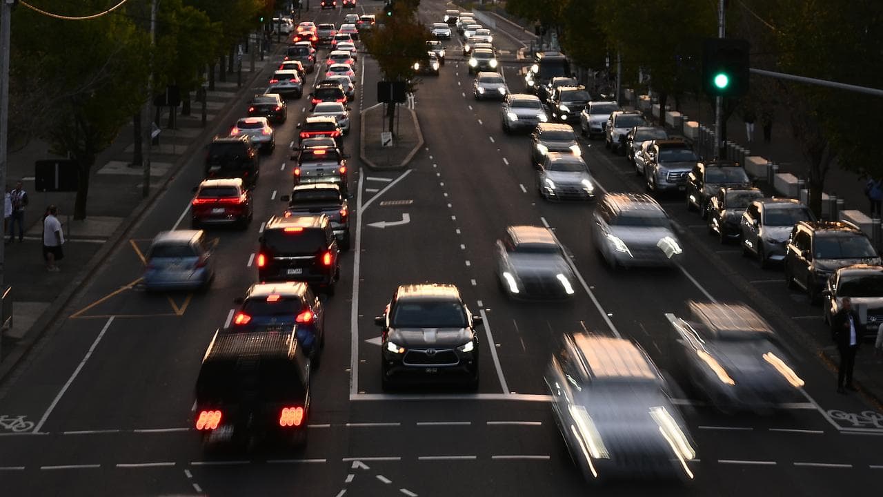 Traffic seen on Olympic Boulevard in Melbourne
