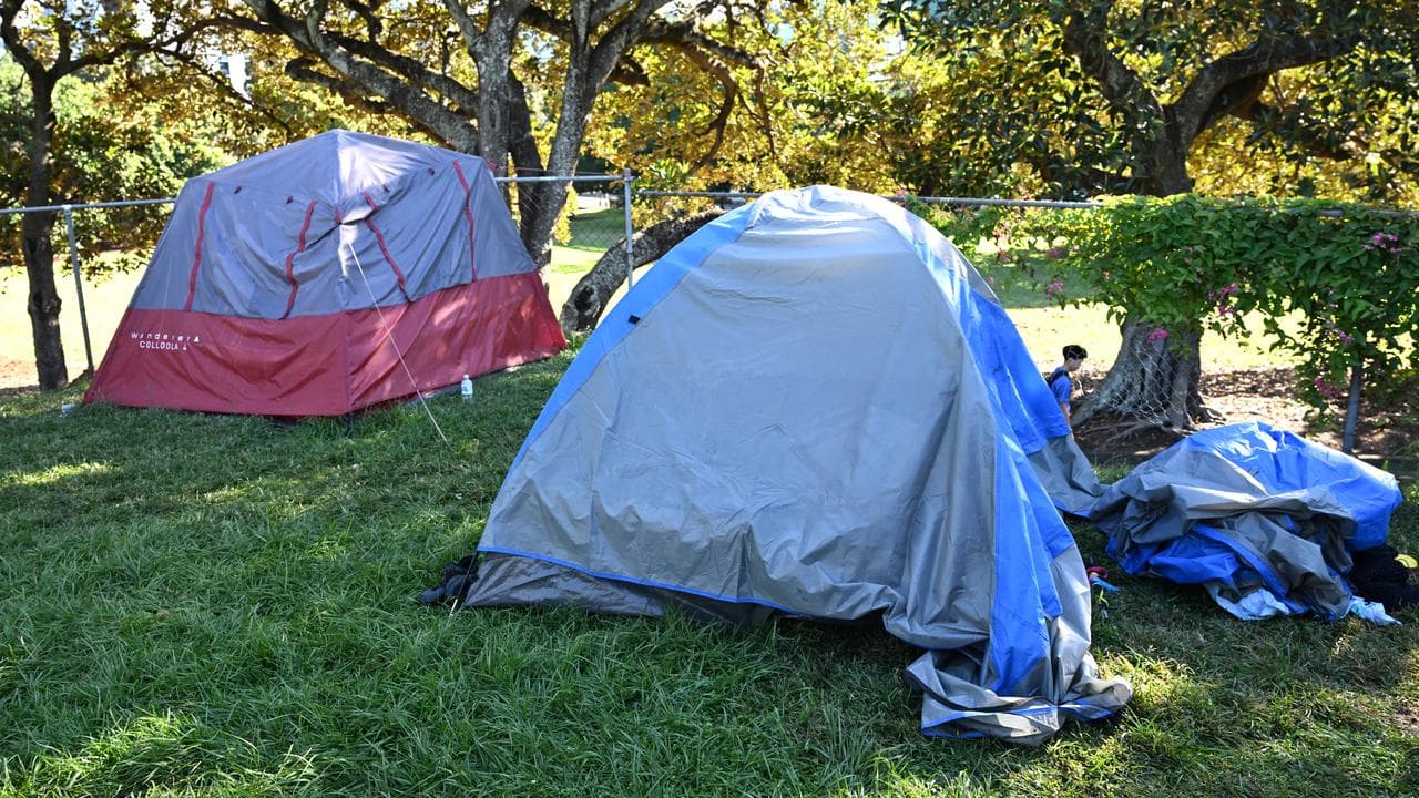 A homeless encampment is seen in Musgrave Park in Brisbane.