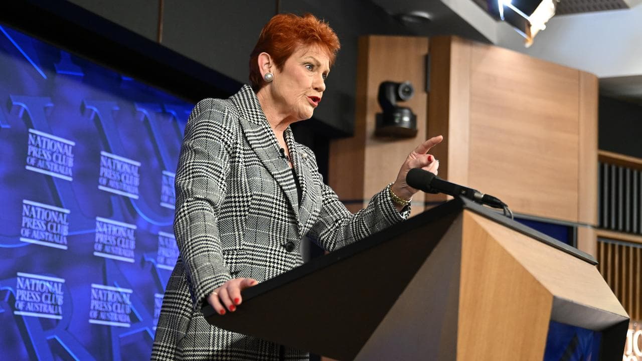 One Nation leader Pauline Hanson addresses the National Press Club.
