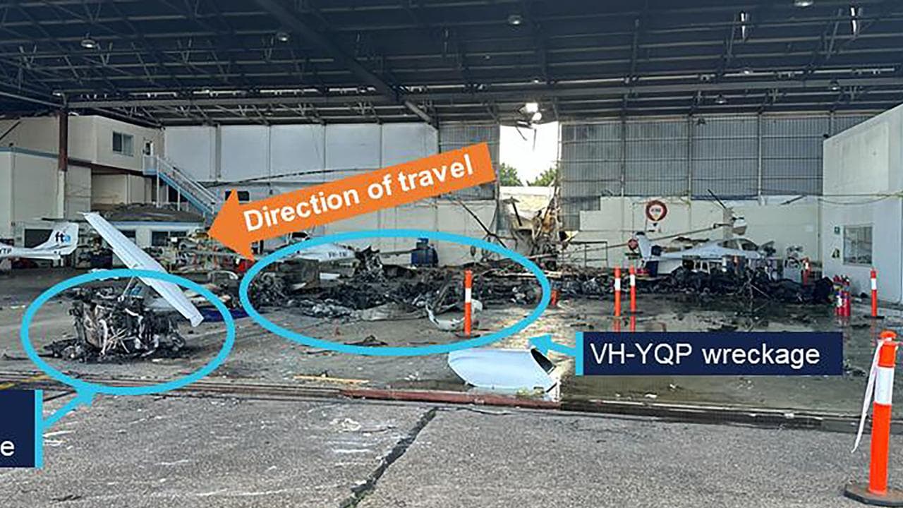 Hangar crash at Parafield Airport.