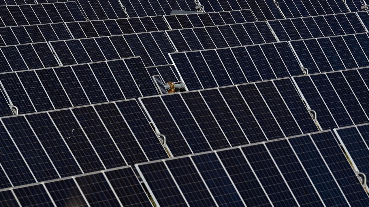 Solar panels at a solar farm on the northern outskirts of Canberra