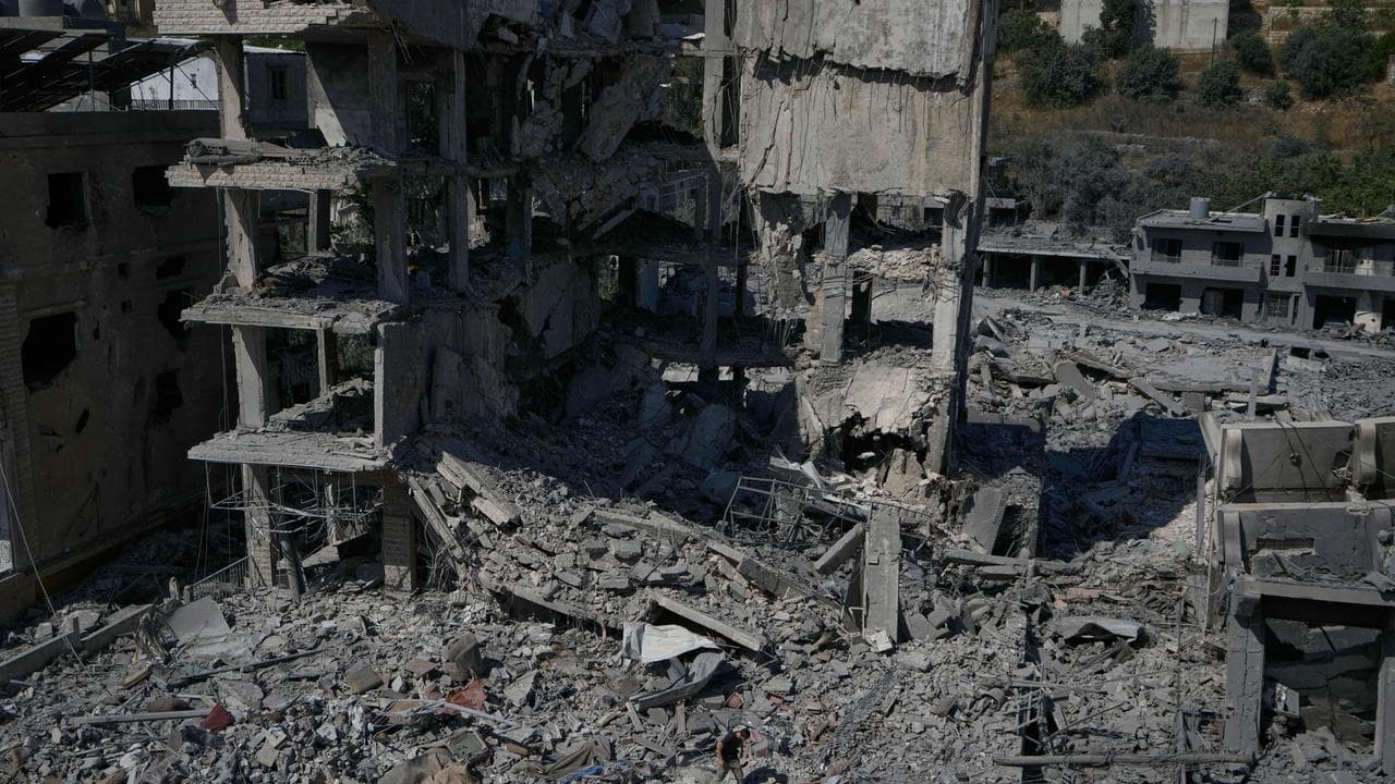 A building destroyed in Israeli air strikes in Nabatiyeh, Lebanon