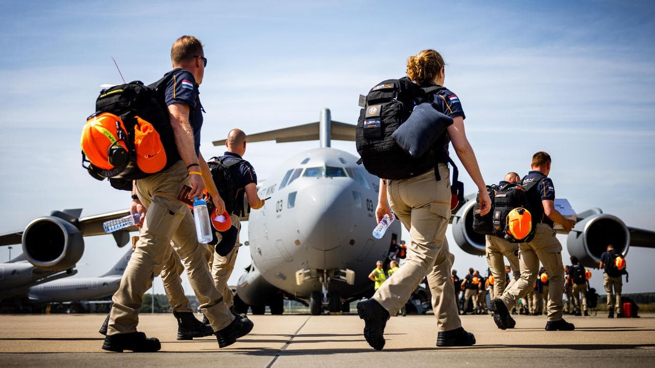 A Dutch rescue team departs from Eindhoven Air Base for Venezuela