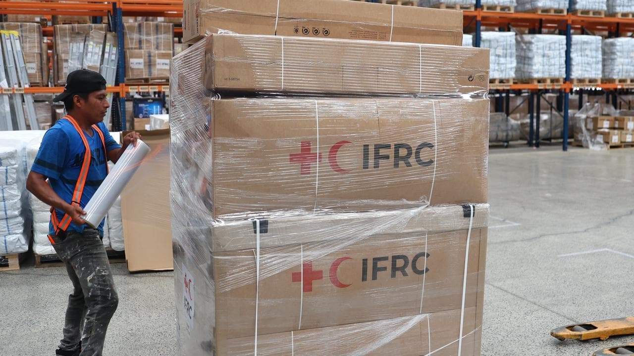 Humanitarian aid bound for Venezuela in Panama City, Panama