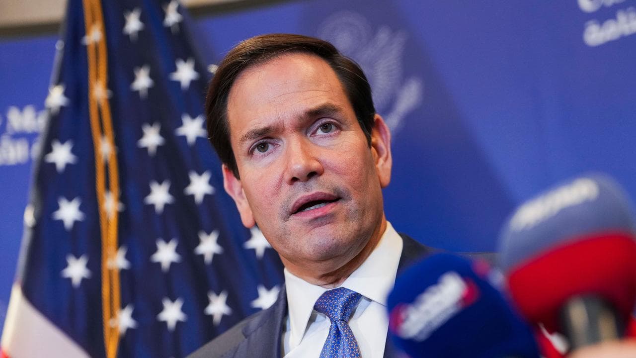 US Secretary of State Marco Rubio speaks to reporters in Bahrain