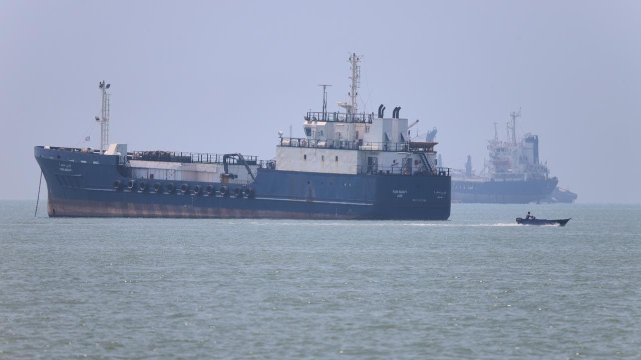 Anchored vessels in the Strait of Hormuz off Bandar Abbas, Iran
