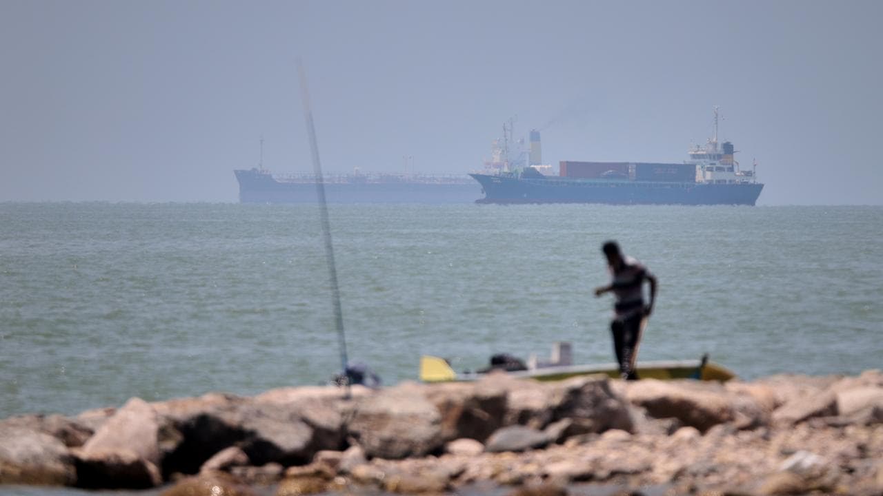 Cargo ships and commercial vessels in the Strait of Hormuz