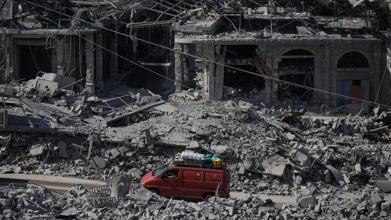 Buildings destroyed by Israeli air strikes in Nabatiyeh, Lebanon