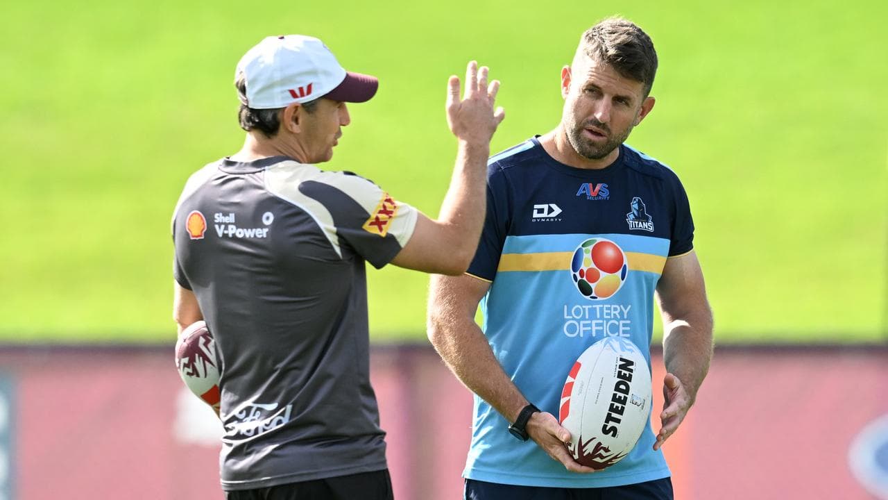 Maroons coach Billy Slater (left) and Gold Coast cioach Josh Hannay.