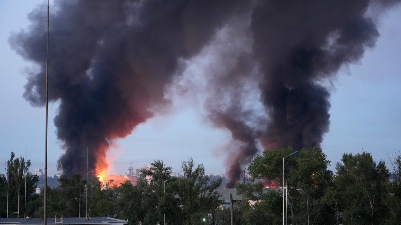 Smoke rises after a Russian strike on Kyiv, Ukraine