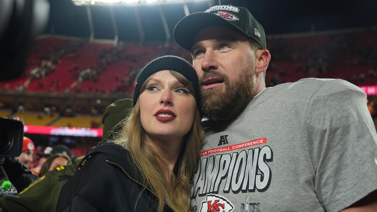 Taylor Swift and Travis Kelce at an NFL game in Kansas City