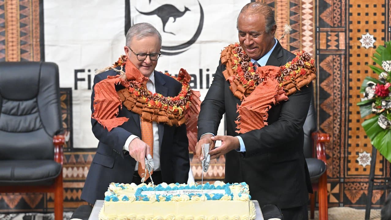 Anthony Albanese with Fijian minister Ro Filipe Tuisawau
