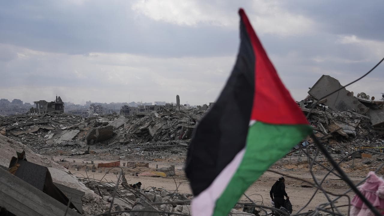 rubble of destroyed buildings in Gaza City