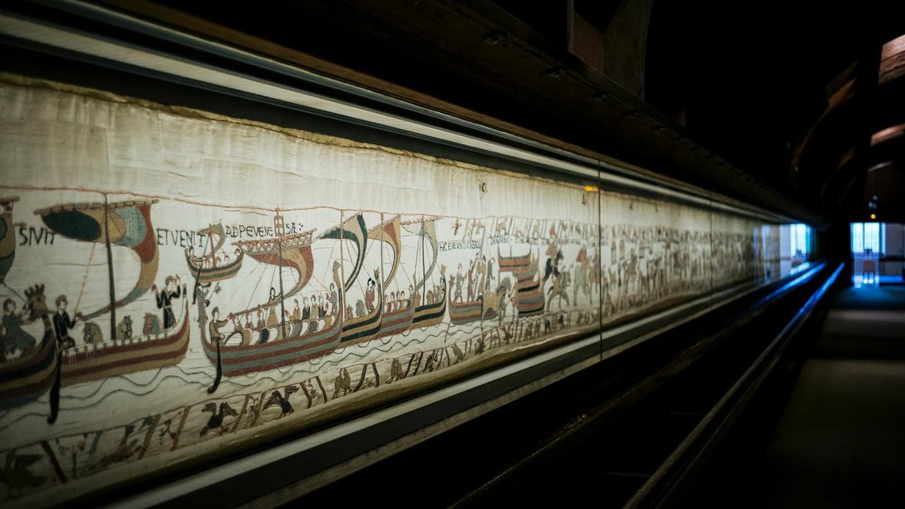 Bayeux tapestry on display in Bayeux, Normandy, France