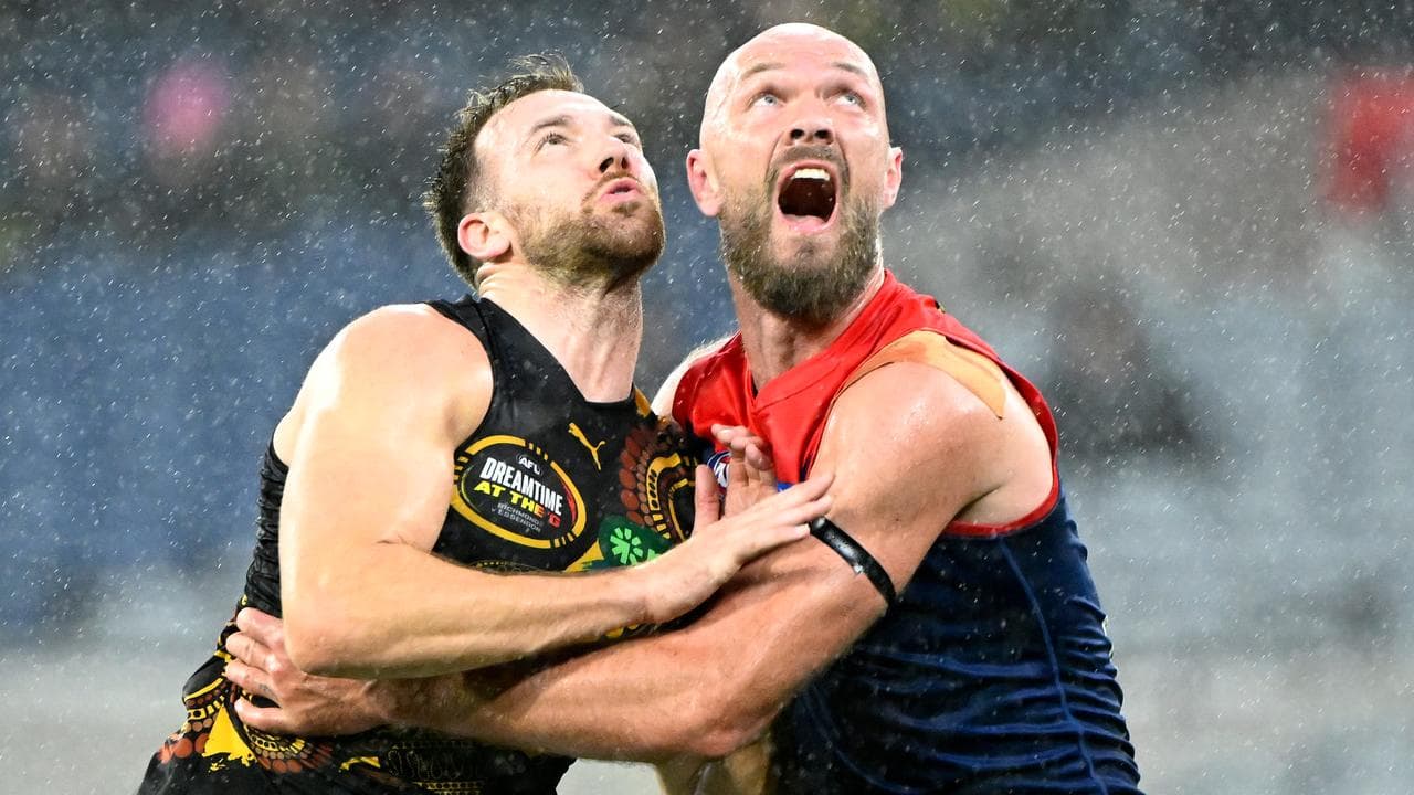 Max Gawn (right), competing with Noah Balta.