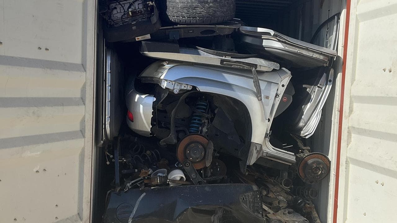 car parts in a shipping container
