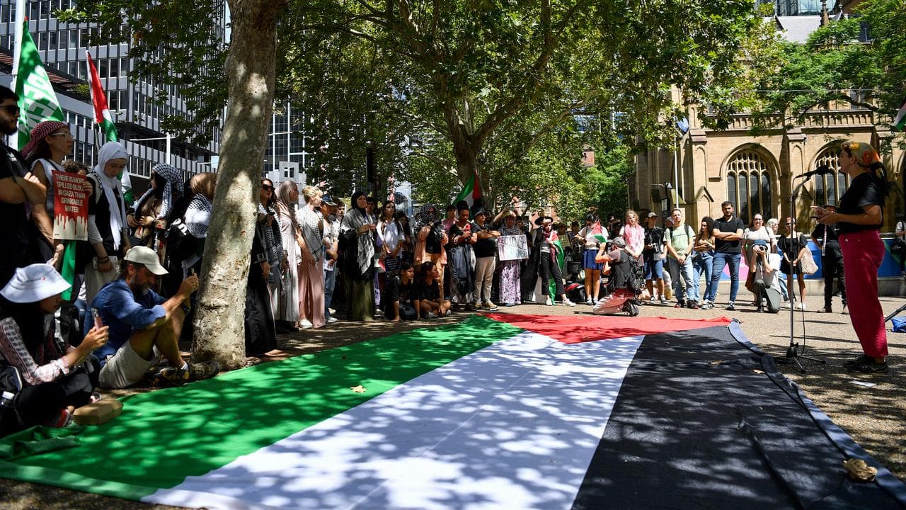 The Palestinian flag at a protest in Sydney