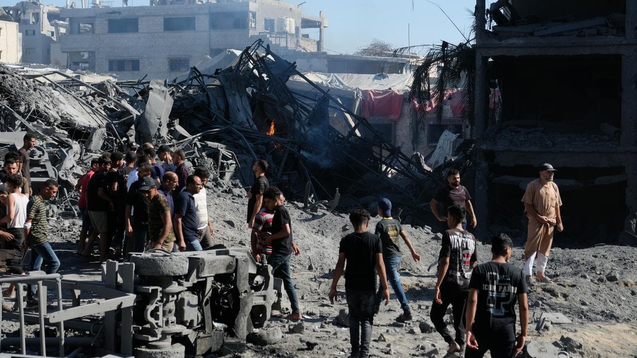 Palestinians at the site of an Israeli drone strike (file image)
