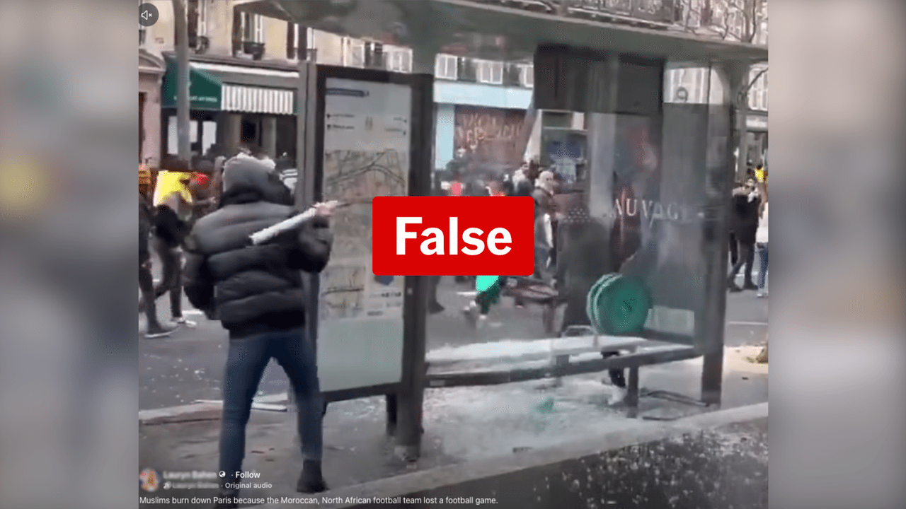Screenshot of a Facebook video showing unrest in Paris in 2022