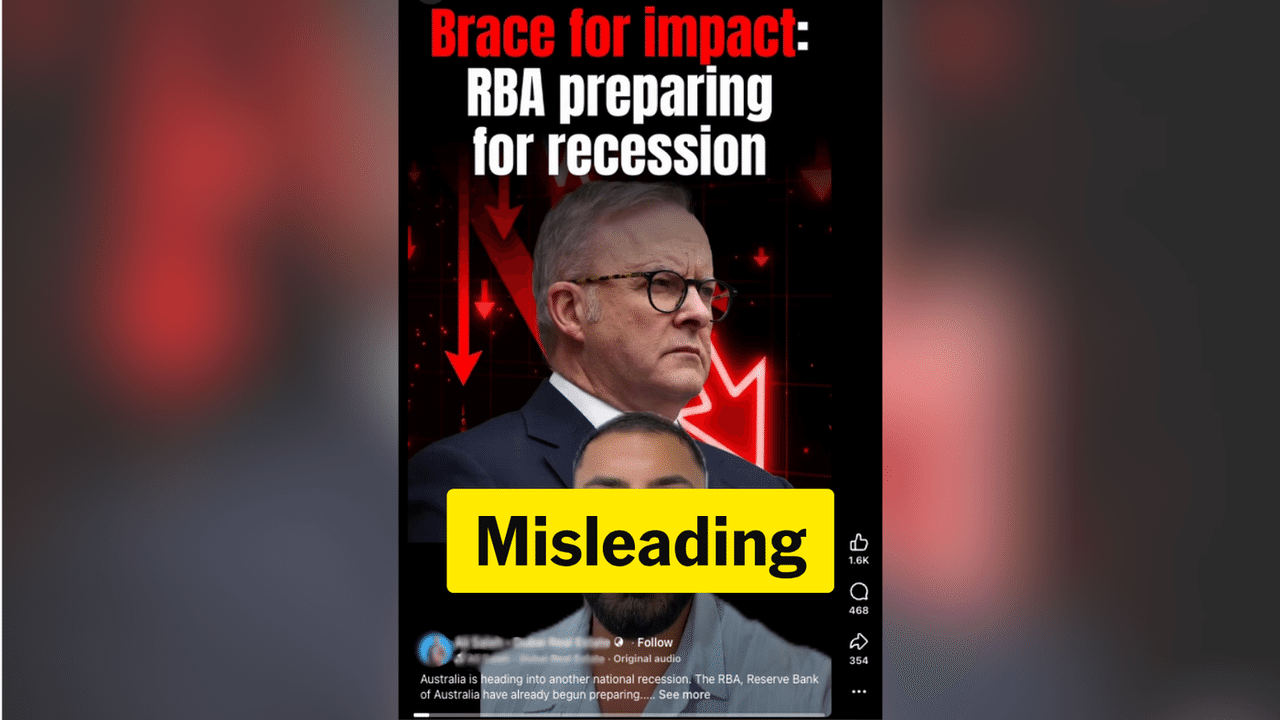 Screenshot of a Facebook video about the RBA announcement