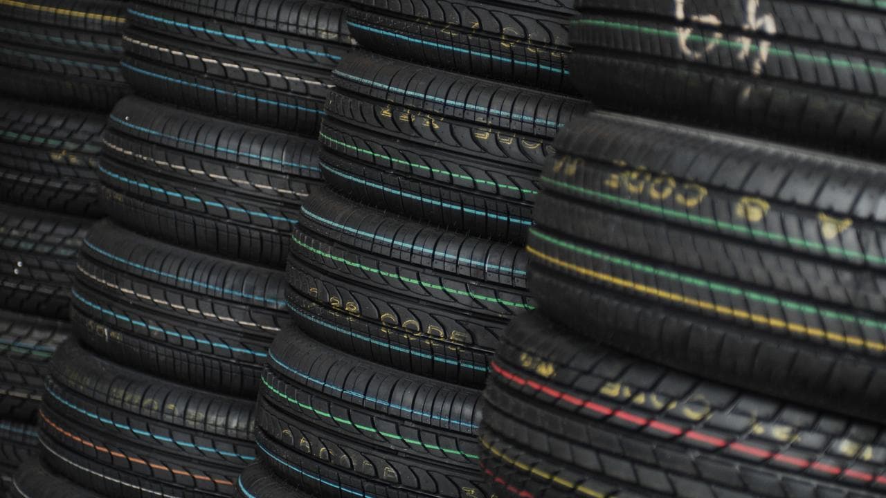 A stock picture of a stack of tyres