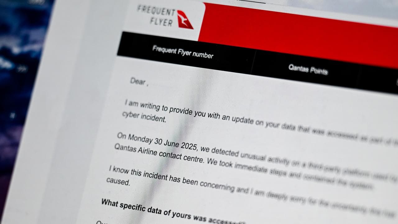 An email from Qantas detailing a data breach in 2025