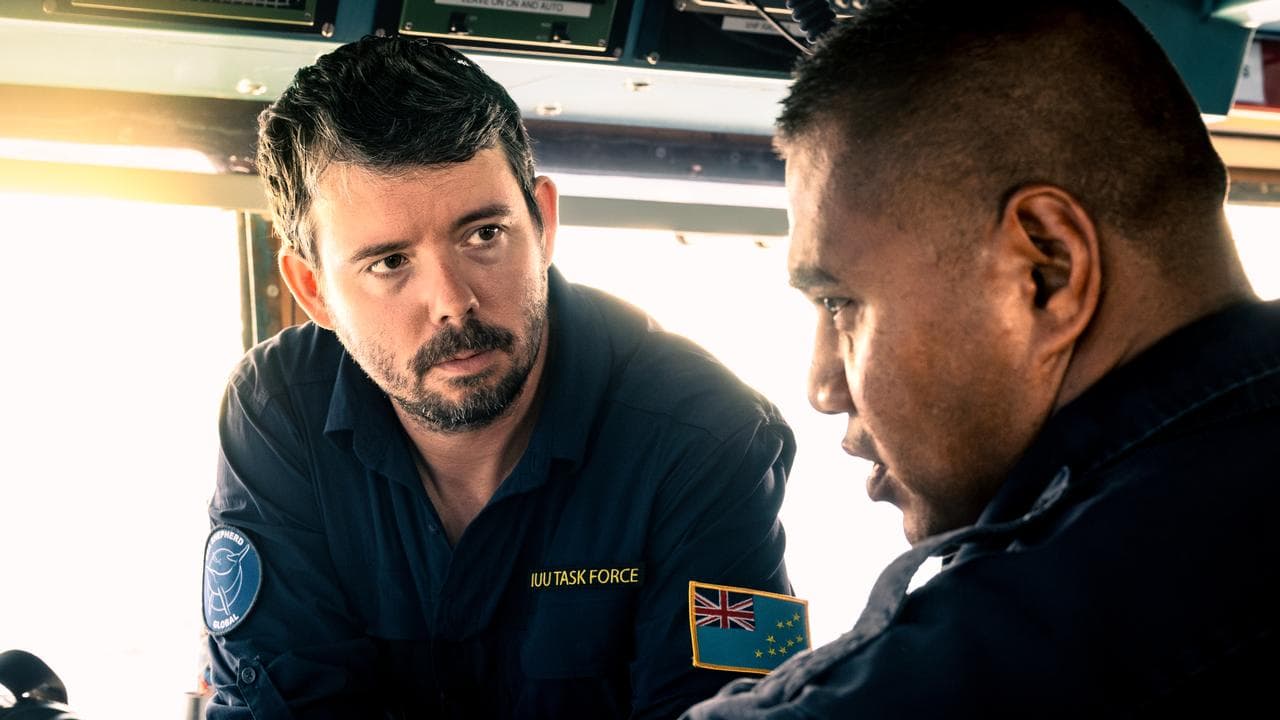 Peter Hammarstedt on a patrol boat with Tuvalu Police