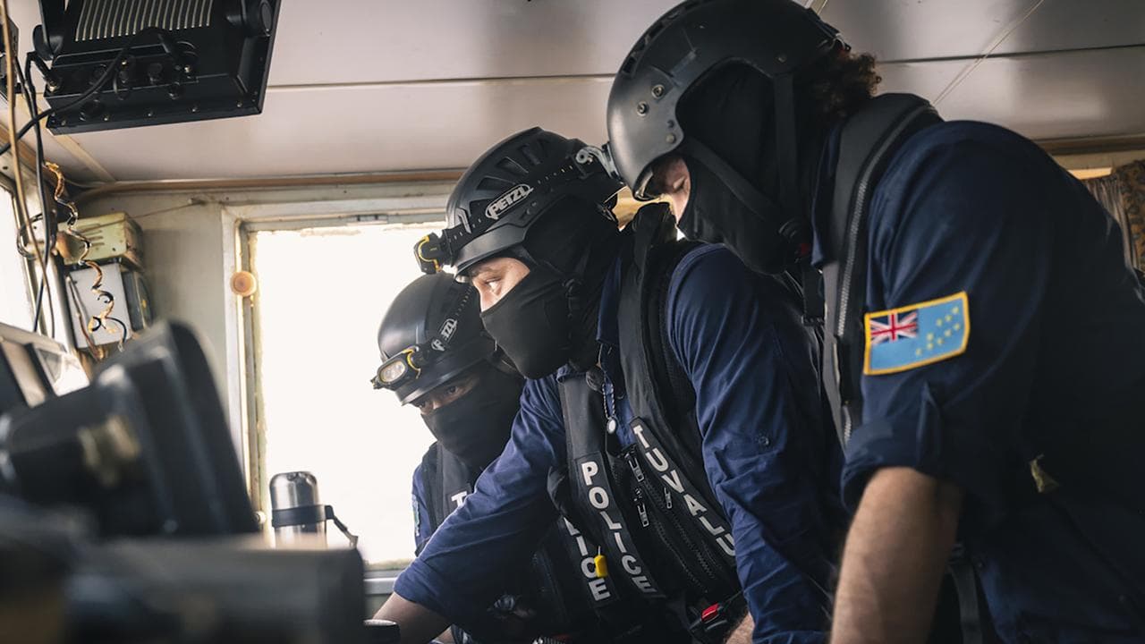 Tuvulu Police operating on board the Sea Shepard patrol boat,