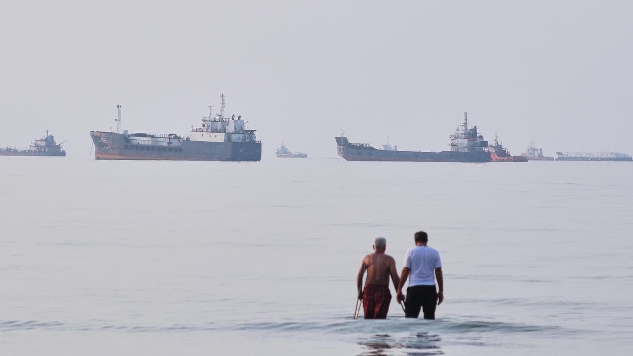Vessels anchored in the Strait of Hormuz