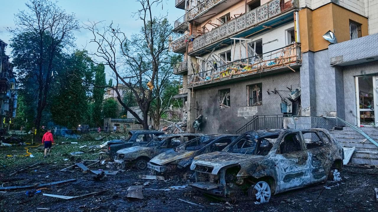 Debris following a Russia missile attack in Kyiv, Ukraine