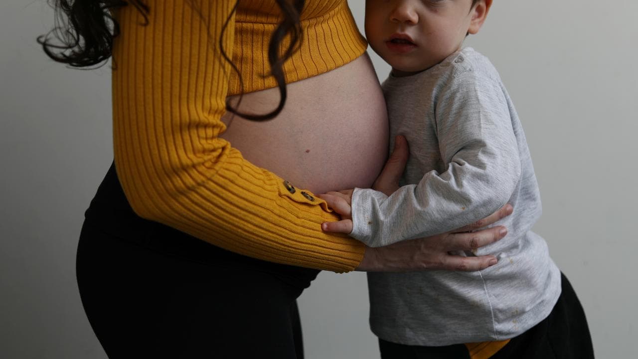 stock image of pregnant woman and toddler