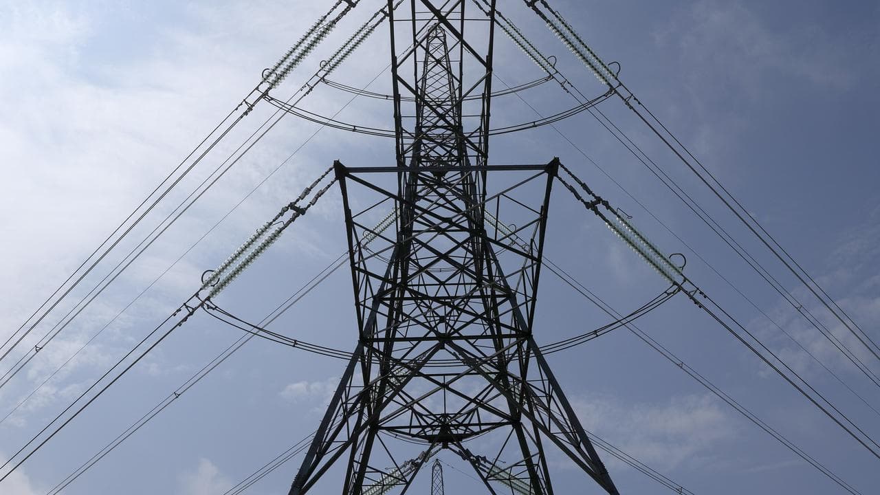 An electricity pylon in Lydd, southern England