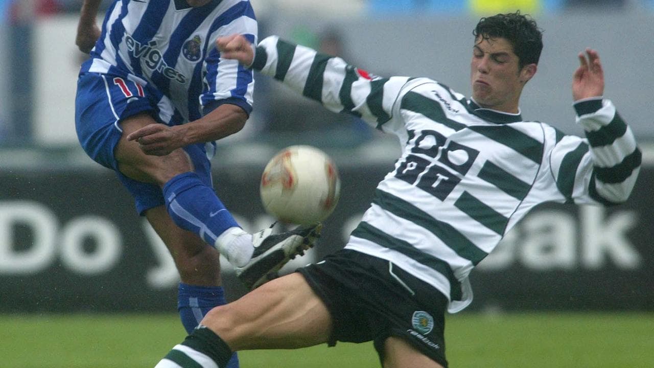 (L-R) Derlei Silva and Cristiano Ronaldo.