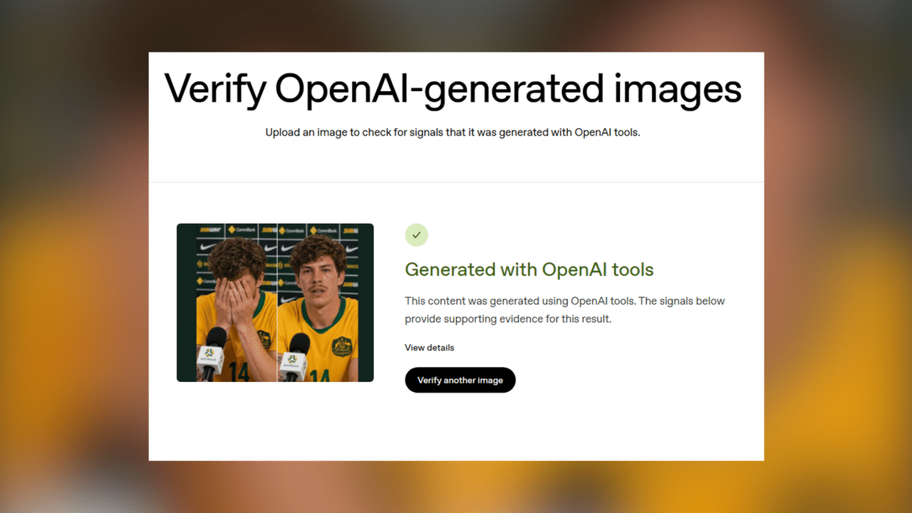 Screenshot showing verification that an image is AI-generated
