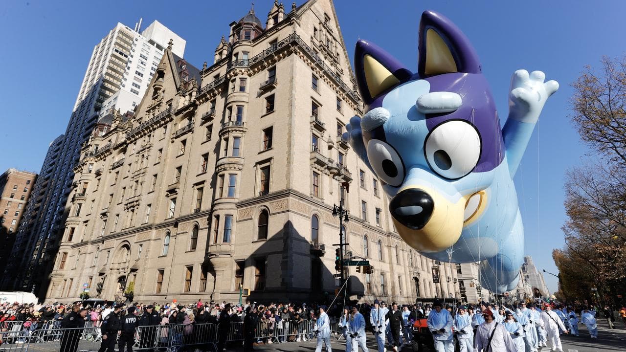 Bluey balloon float in the Macy's Thanksgiving Day Parade in New York