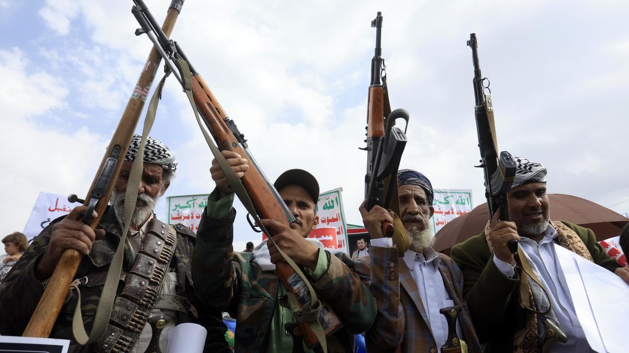 Houthis protest in Sanaa, Yemen, against Saudi Arabia