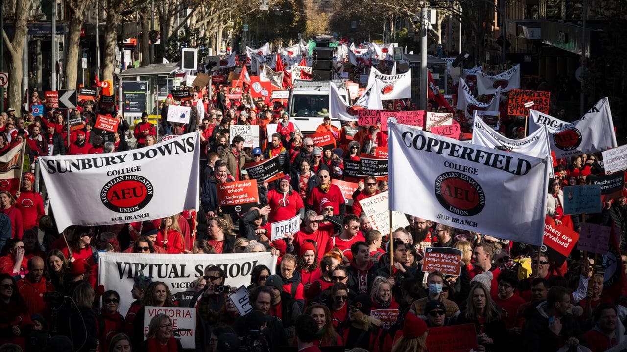 Teachers and education staff march in Melbourne