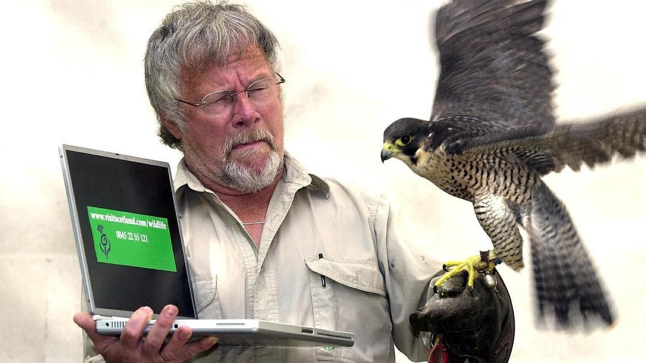 Bill Oddie with a Peregrine falcon