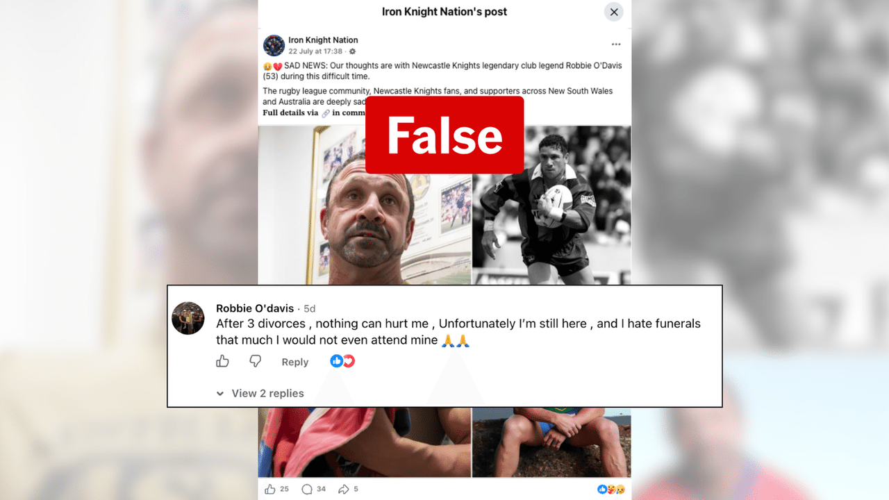 Screenshot of a Facebook post about Robbie O'Davis