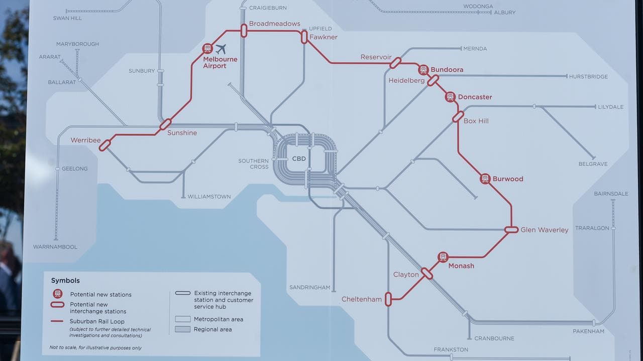 The map of Melbourne's proposed suburban rail loop (file image)