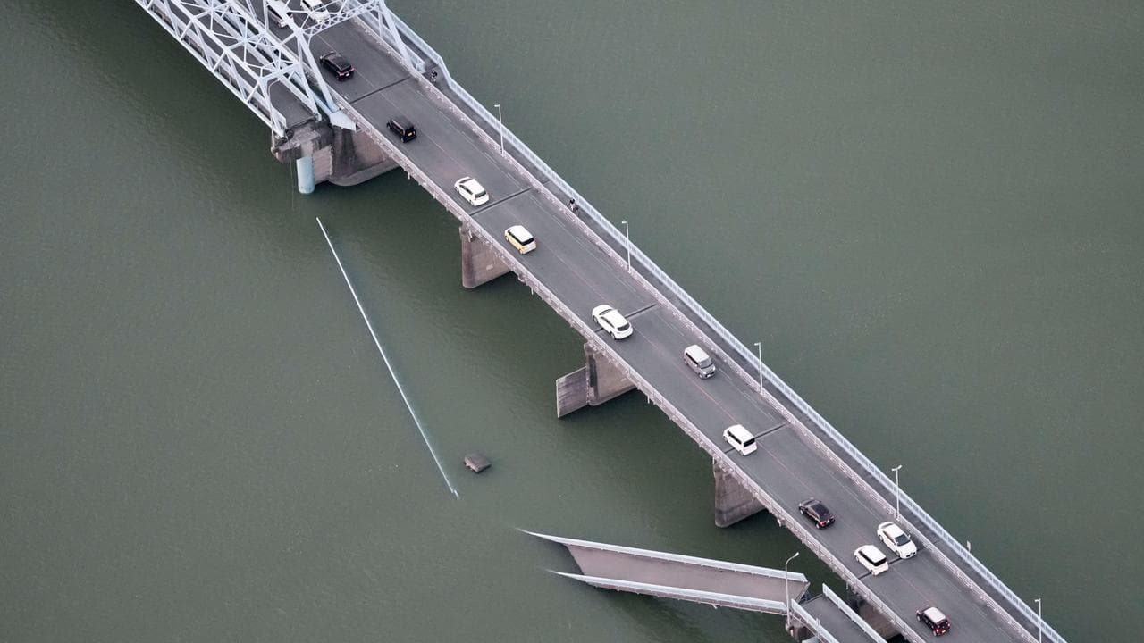 A partially collapsed bridge after the earthquake in Yatsushiro, Japan