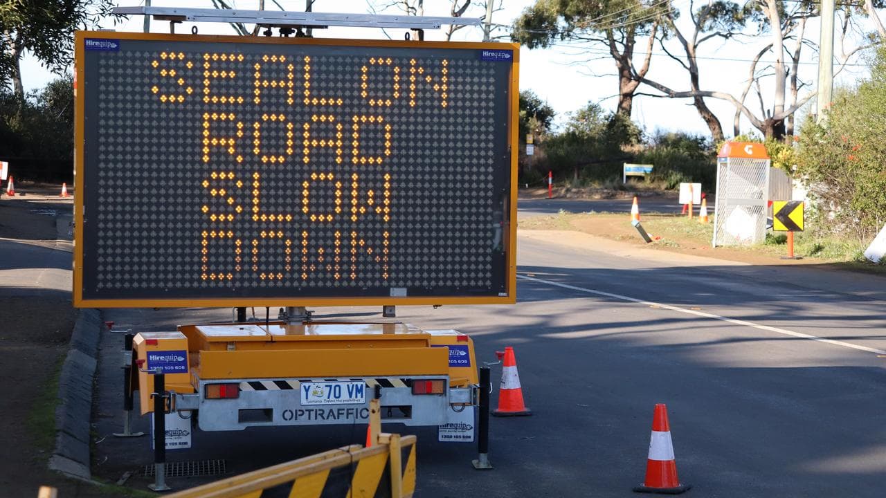 Road signs warning of Neil the seal