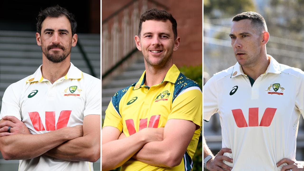 (L-R) Mitchell Starc, Josh Hazlewood and Scott Boland.