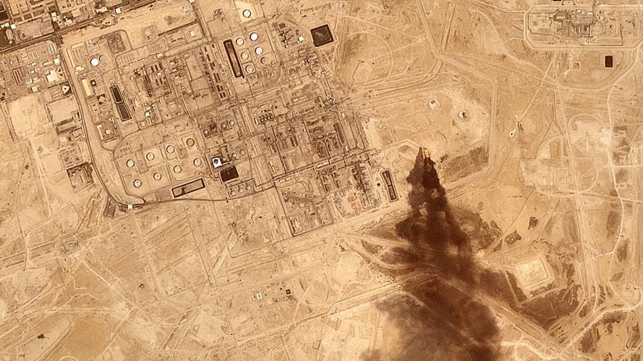 Smoke rising from the Saudi Aramco oil processing facility